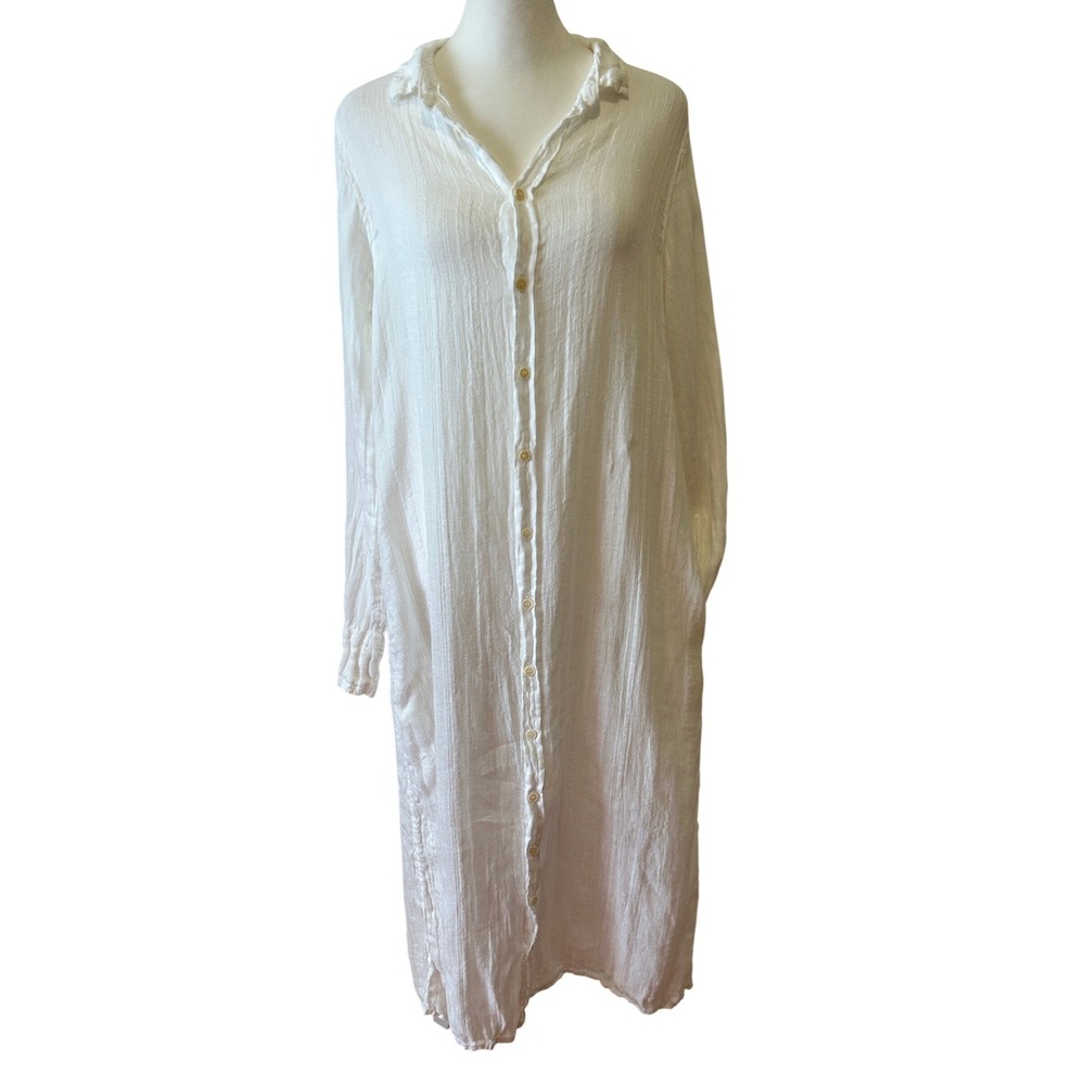 CP Shades Maxi Dress XS White Linen Button Up Long Sleeve Pockets‎ Beach Wedding